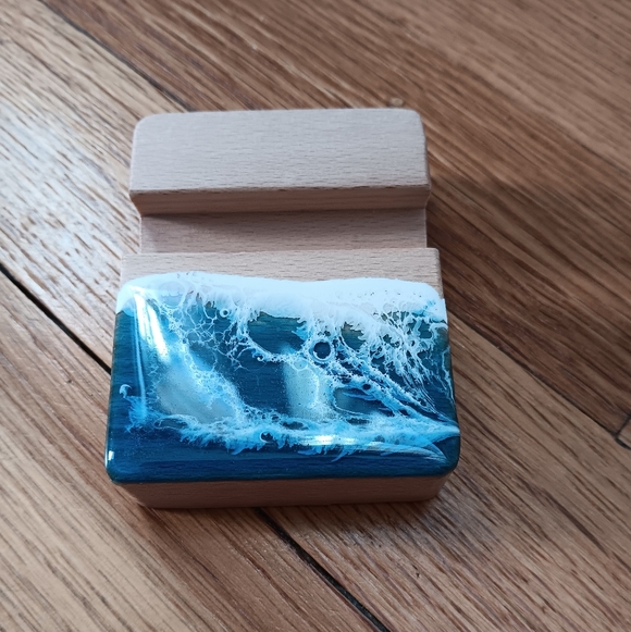 Ocean Wave Design Wooden Phone Stand - Picture 2 of 7